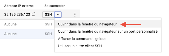 Select ssh session in browser